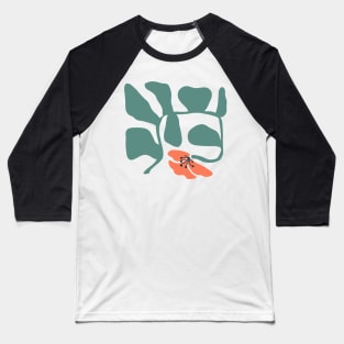 Abstract Red Flower with Green Vine SQUARE Baseball T-Shirt